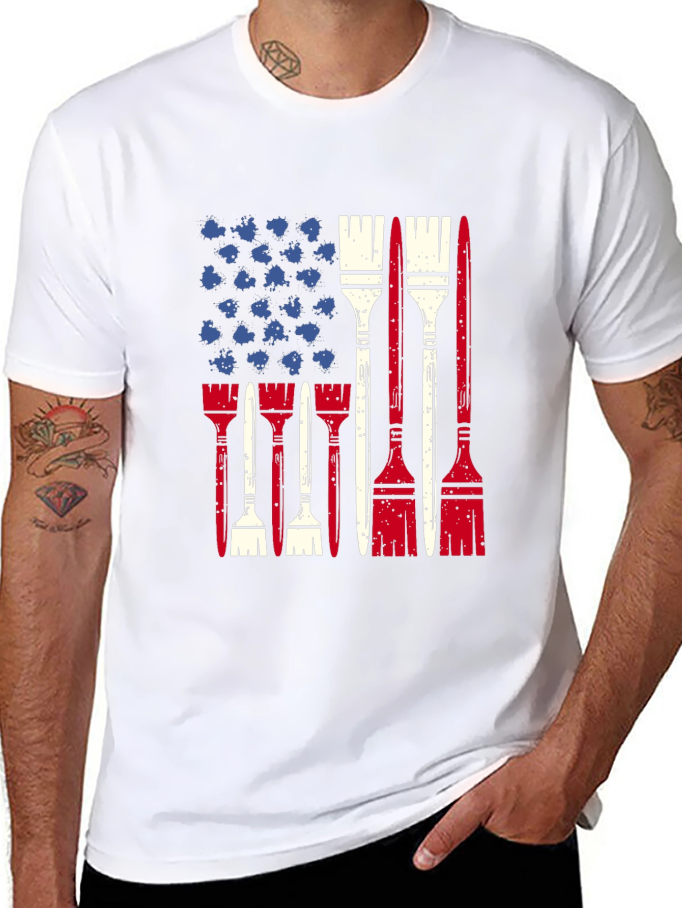 Patriotic Painter T-Shirt - USA Flag Brush Design