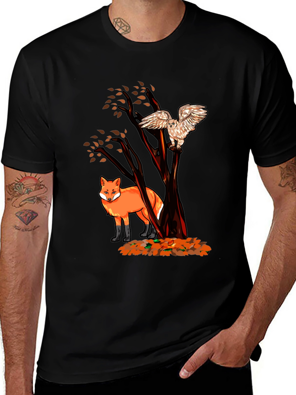 Fox & Owl Graphic Tee - Nature Inspired Print