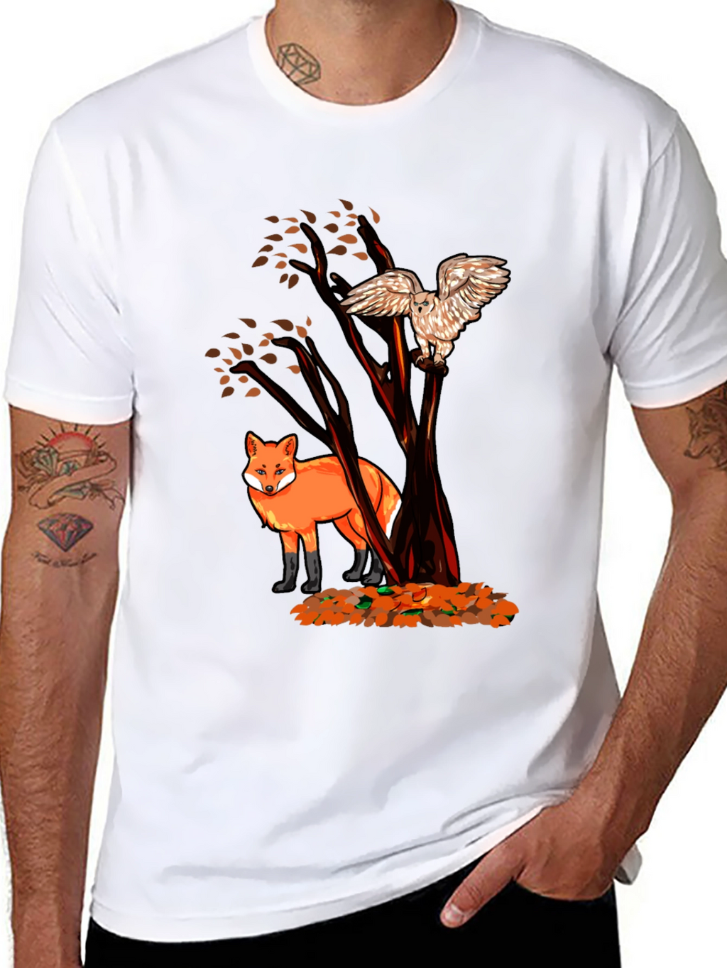 Fox & Owl Graphic Tee - Nature Inspired Print