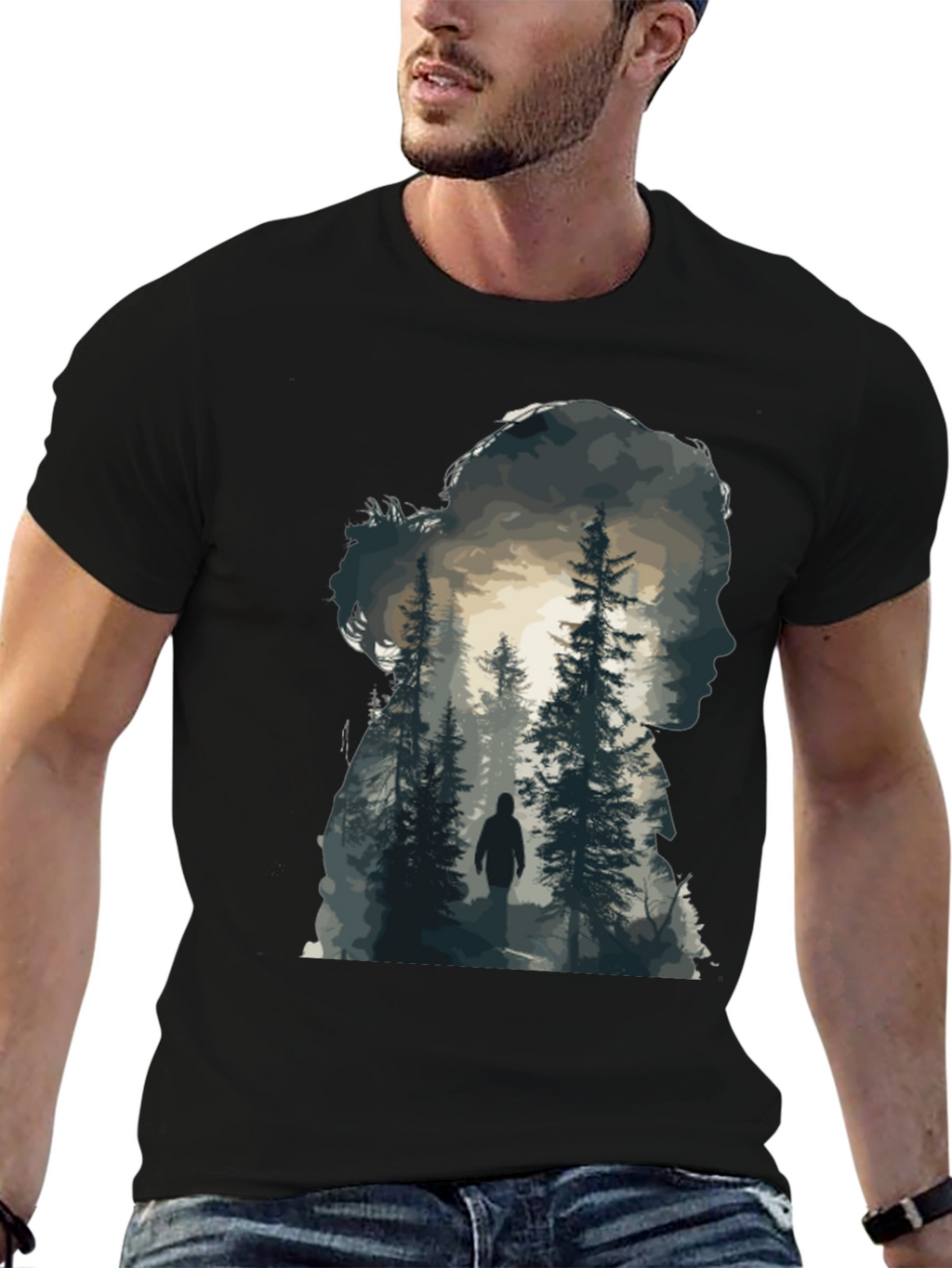 Nature Silhouette Graphic Tee - Black