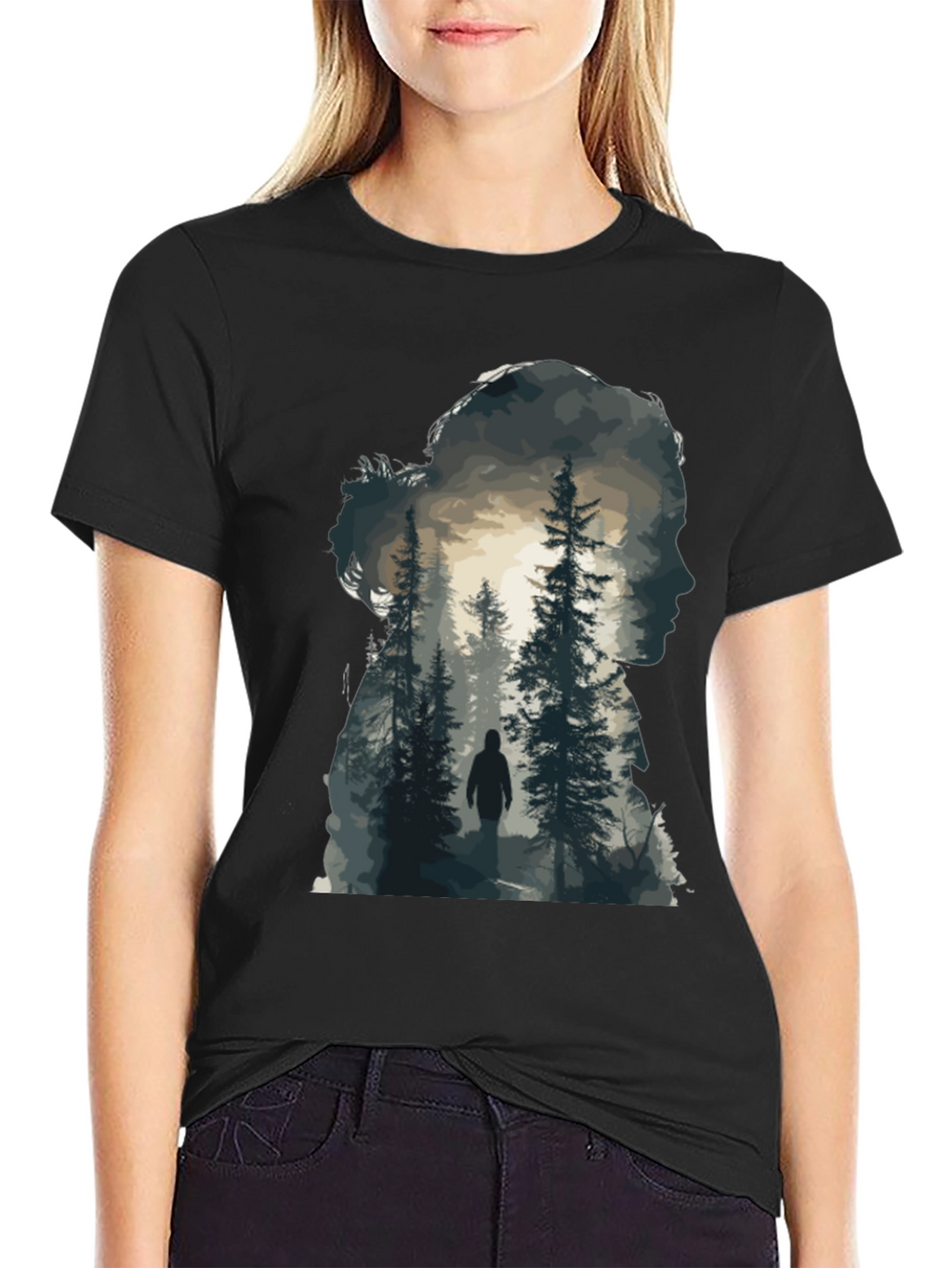 Nature Silhouette Graphic Tee - Black