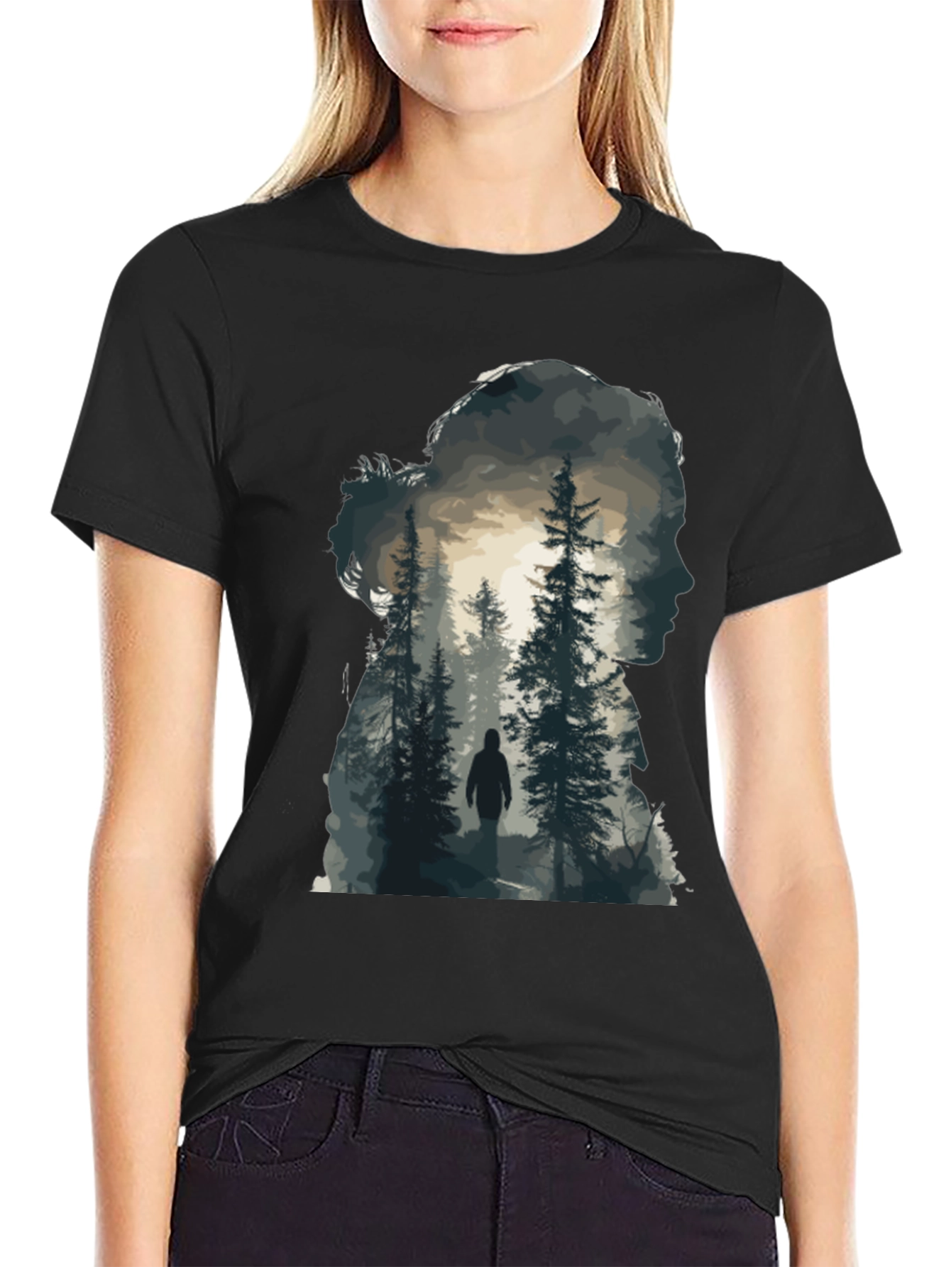 Nature Silhouette Graphic Tee - Black