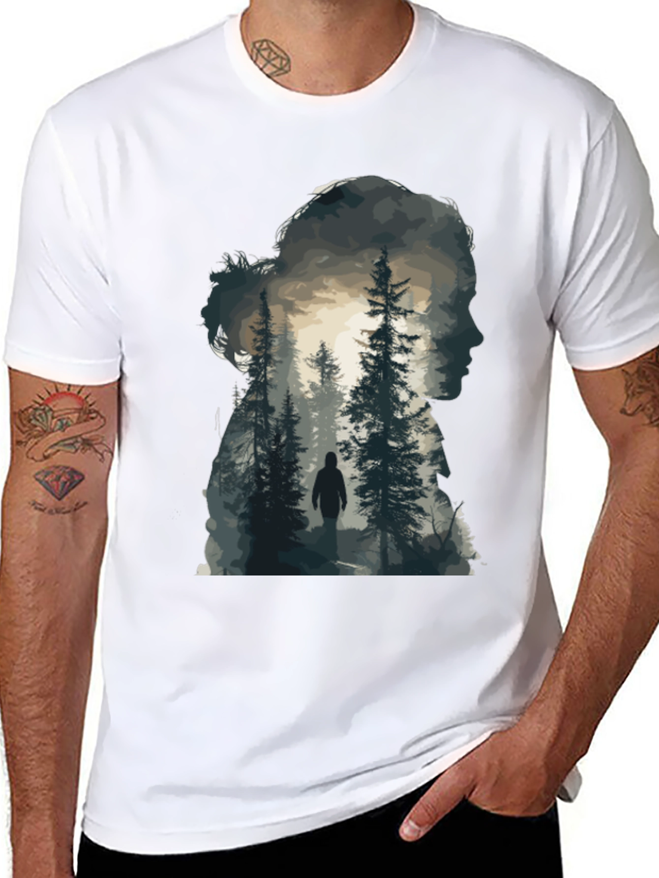 Nature Silhouette Graphic Tee - Black