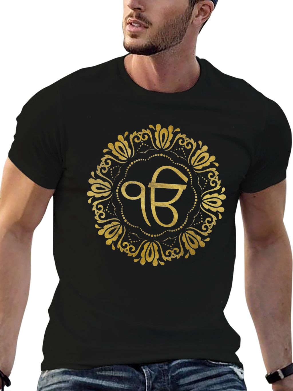 Ek Onkar Gold Print Black T-Shirt