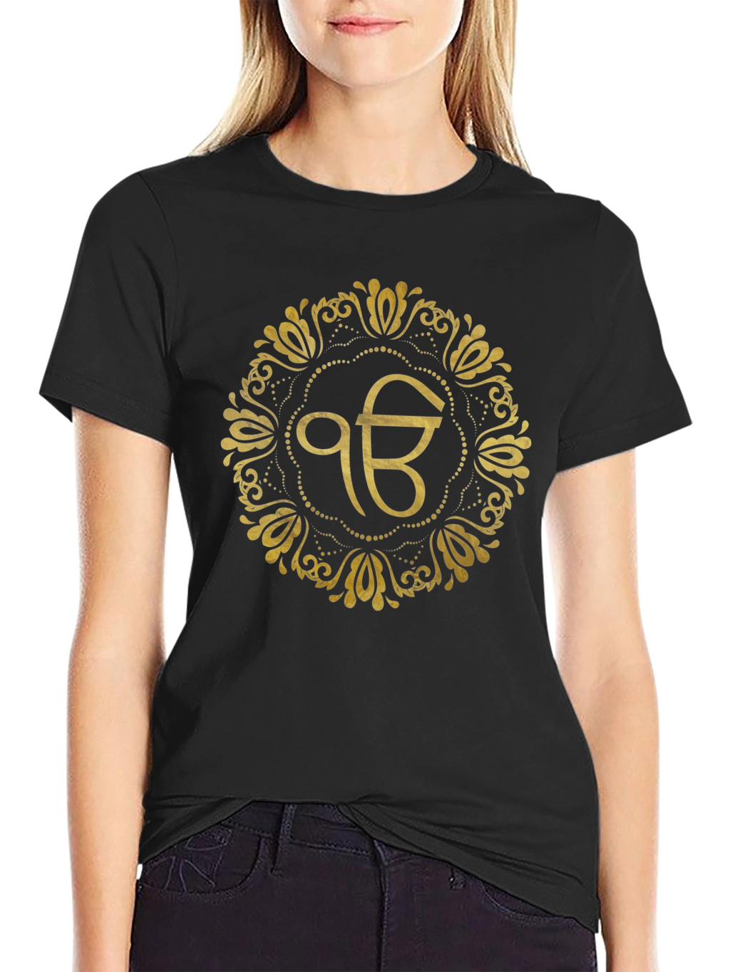 Ek Onkar Gold Print Black T-Shirt