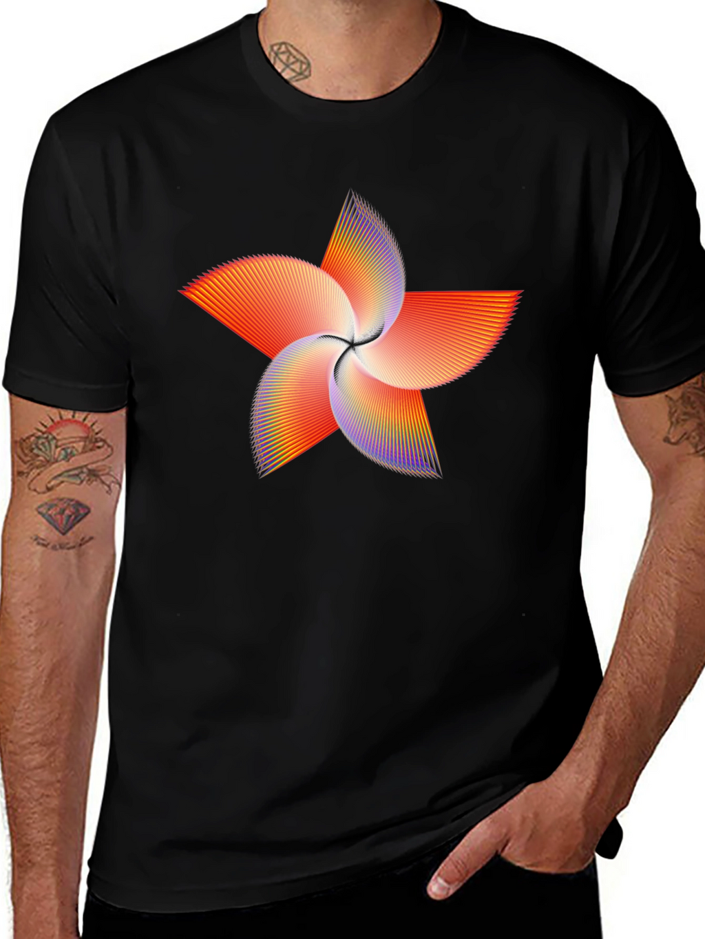 Abstract Starburst Graphic Tee - Black