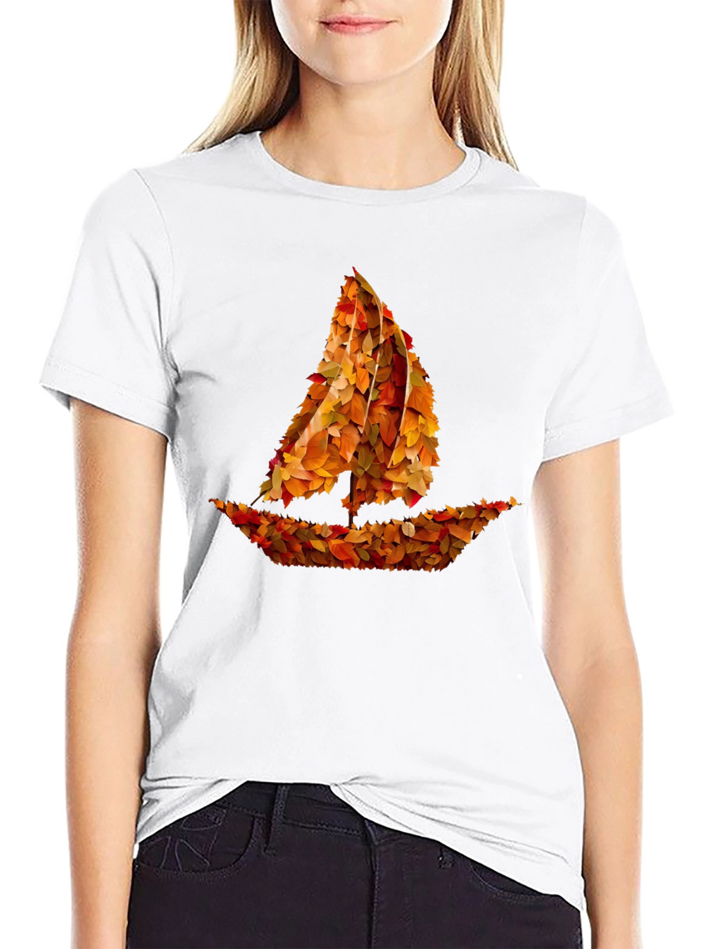 Autumn Leaves Sailboat Graphic T-Shirt