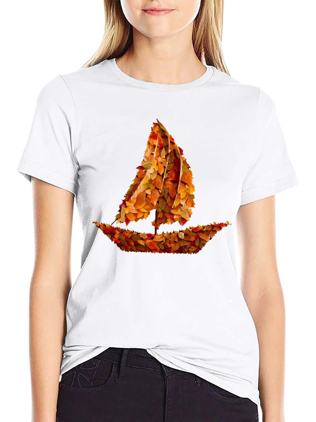 Autumn Leaves Sailboat Graphic T-Shirt