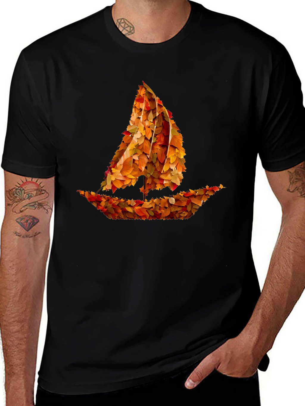 Autumn Leaves Sailboat Graphic T-Shirt