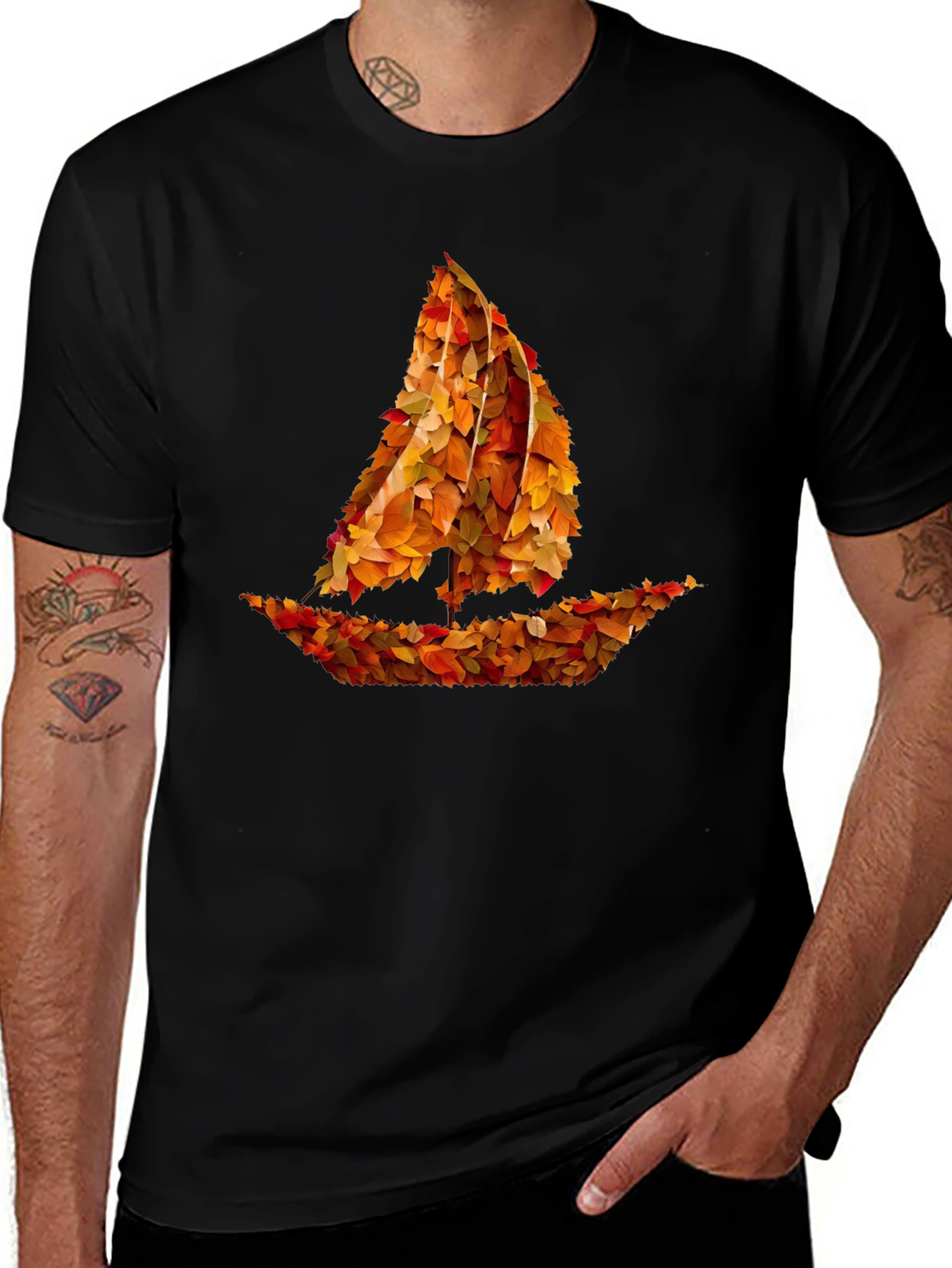 Autumn Leaves Sailboat Graphic T-Shirt