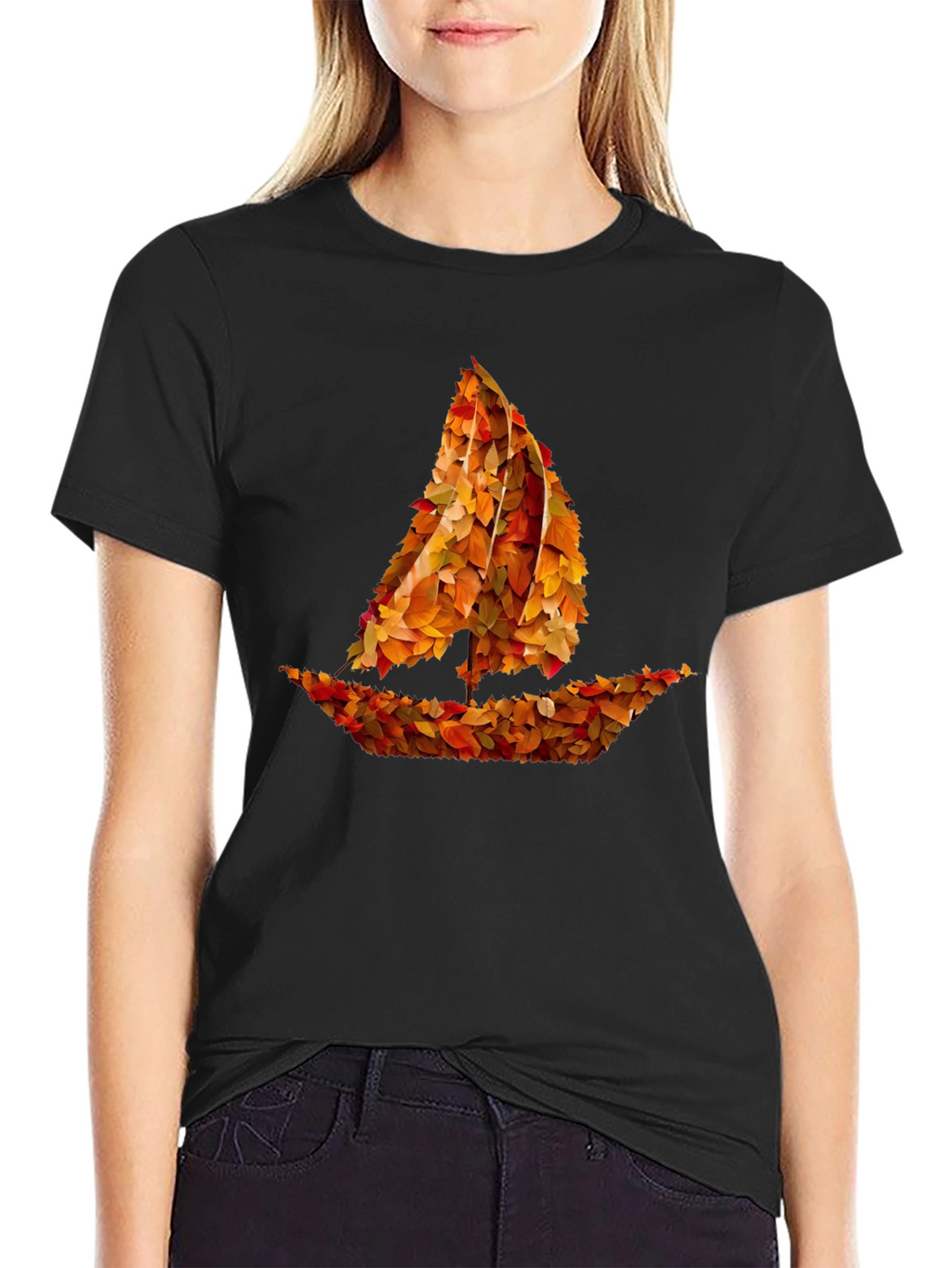 Autumn Leaves Sailboat Graphic T-Shirt