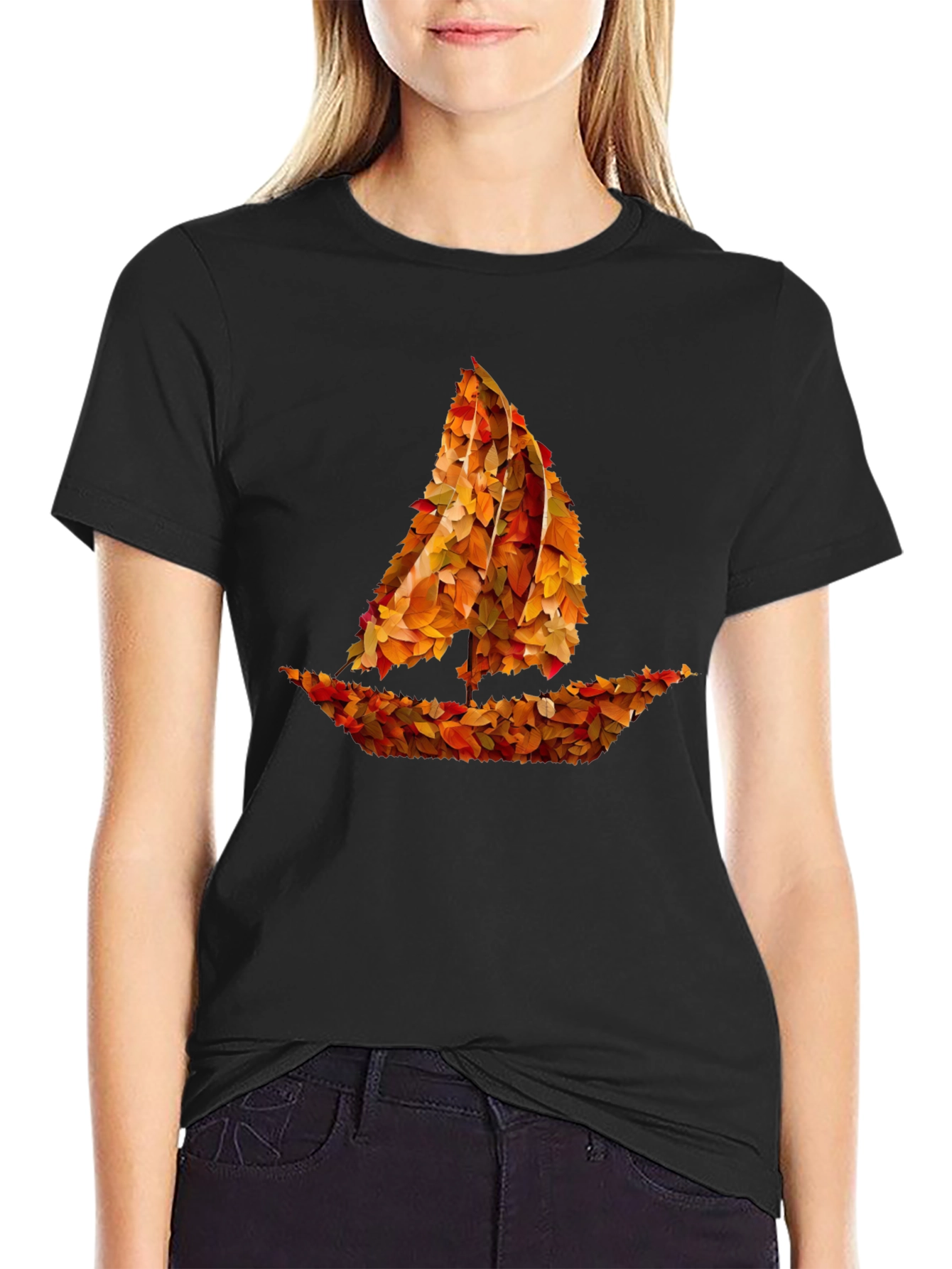 Autumn Leaves Sailboat Graphic T-Shirt