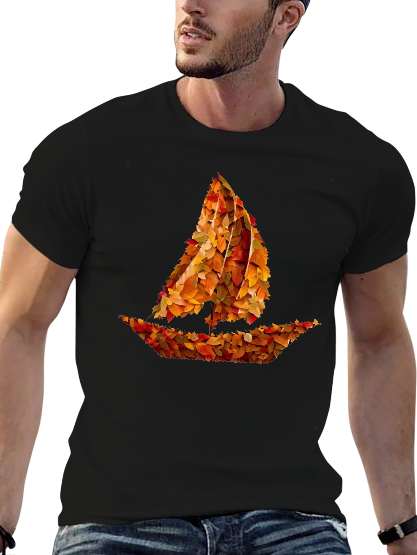 Autumn Leaves Sailboat Graphic T-Shirt