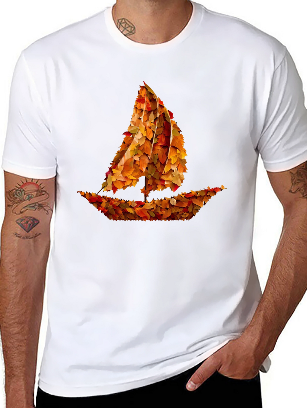 Autumn Leaves Sailboat Graphic T-Shirt