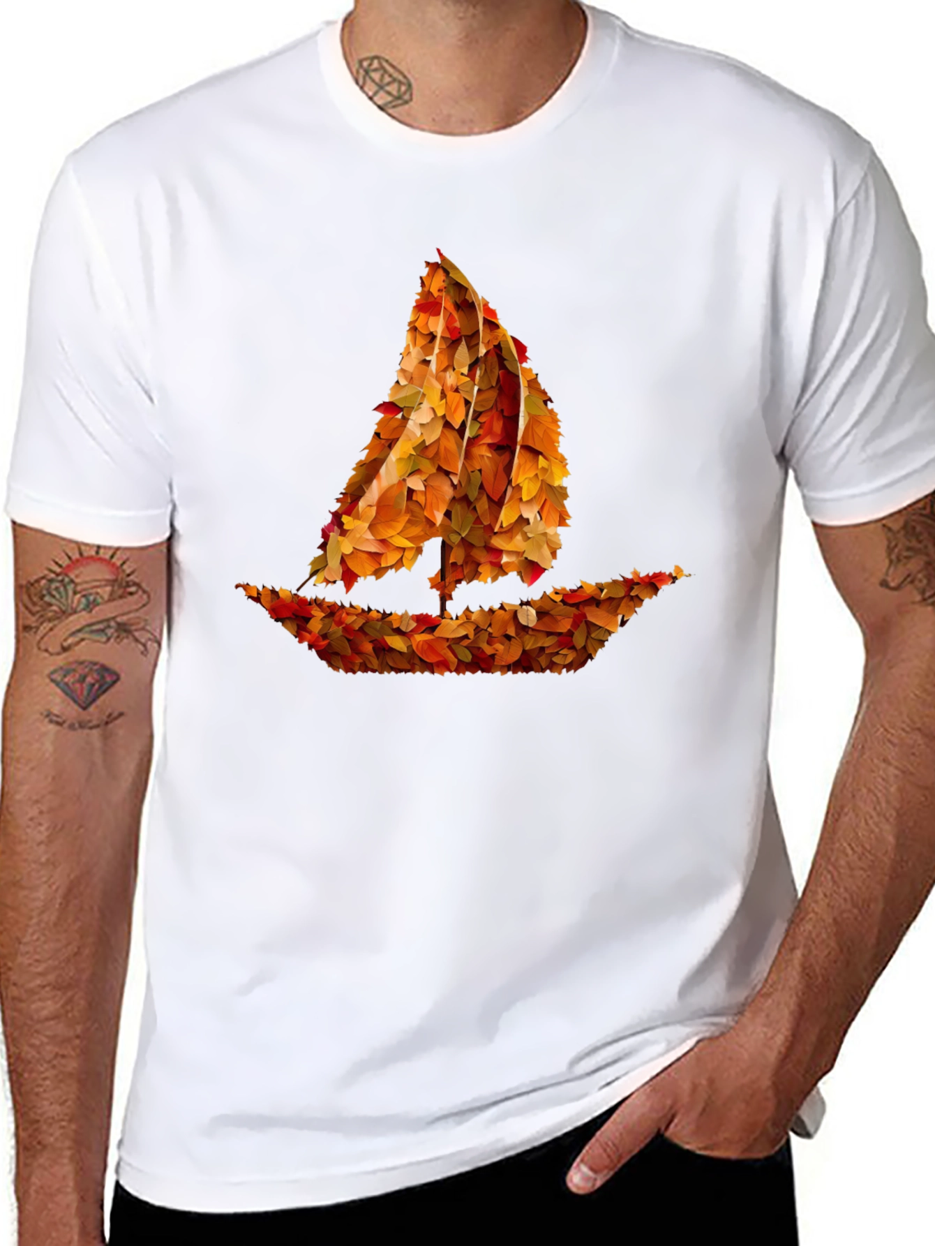 Autumn Leaves Sailboat Graphic T-Shirt