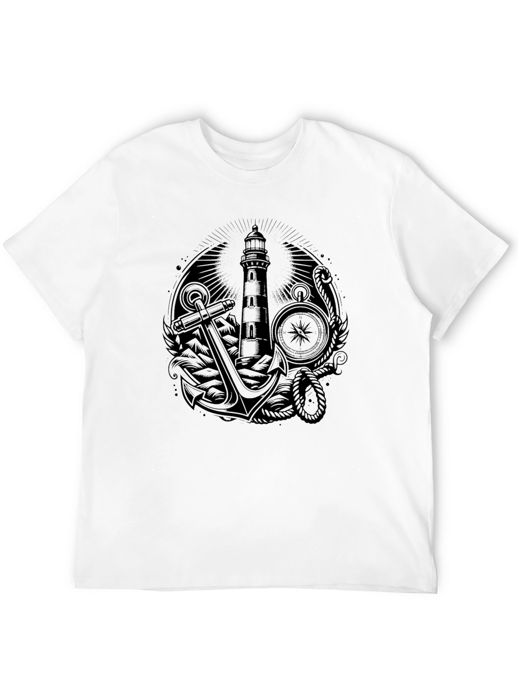 Nautical Lighthouse Anchor Graphic Tee - Black