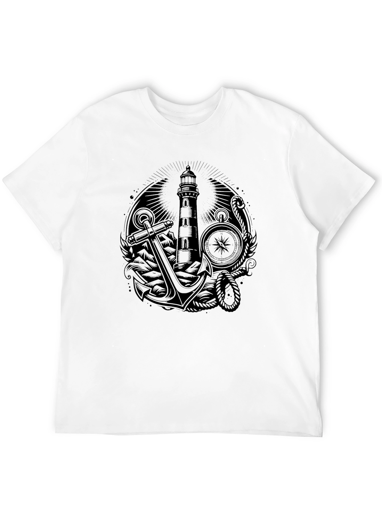 Nautical Lighthouse Anchor Graphic Tee - Black