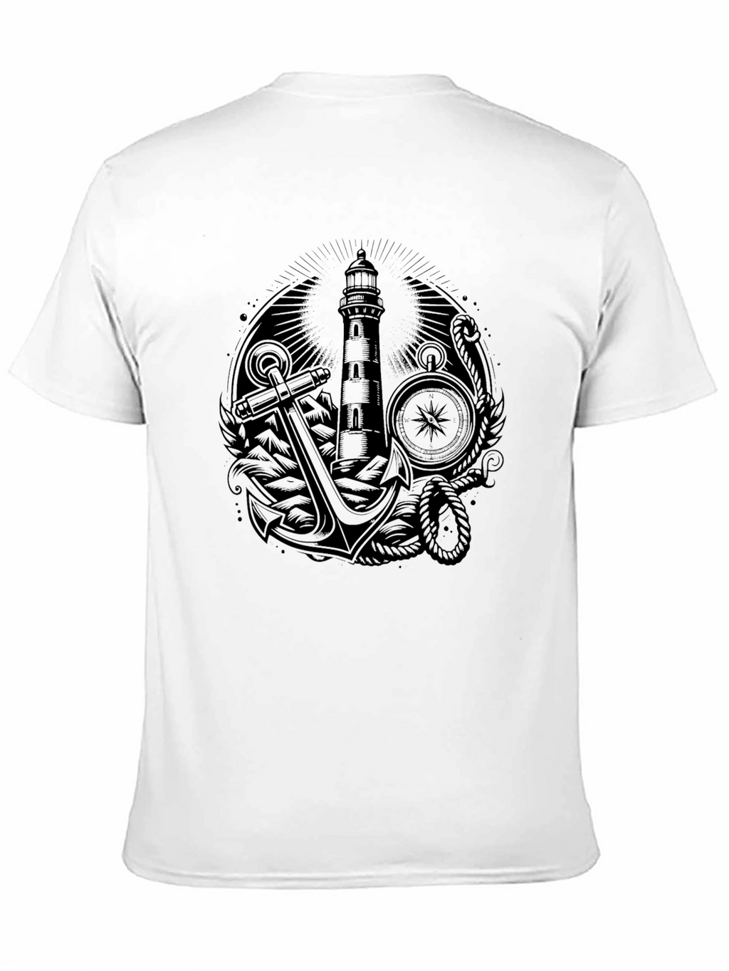 Nautical Lighthouse Anchor Graphic Tee - Black