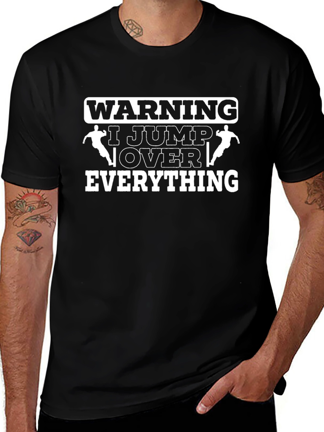 Warning I Jump Over Everything Black T-Shirt