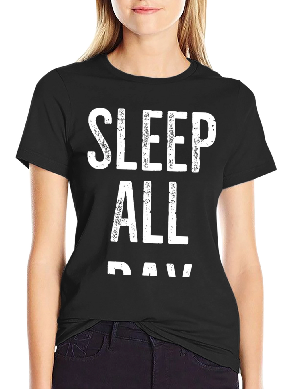 Sleep All Day Black Cotton Graphic Tee