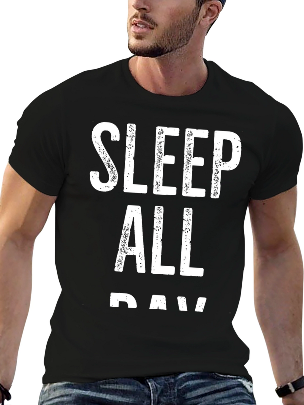 Sleep All Day Black Cotton Graphic Tee