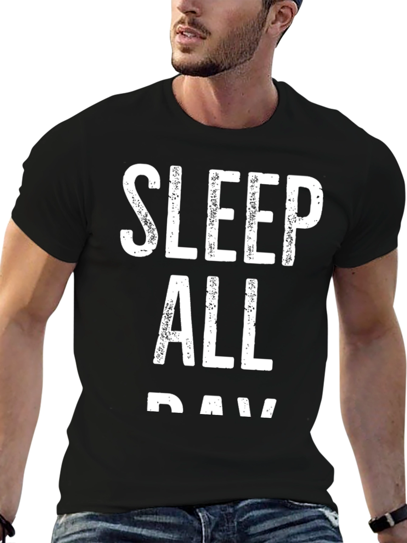 Sleep All Day Black Cotton Graphic Tee