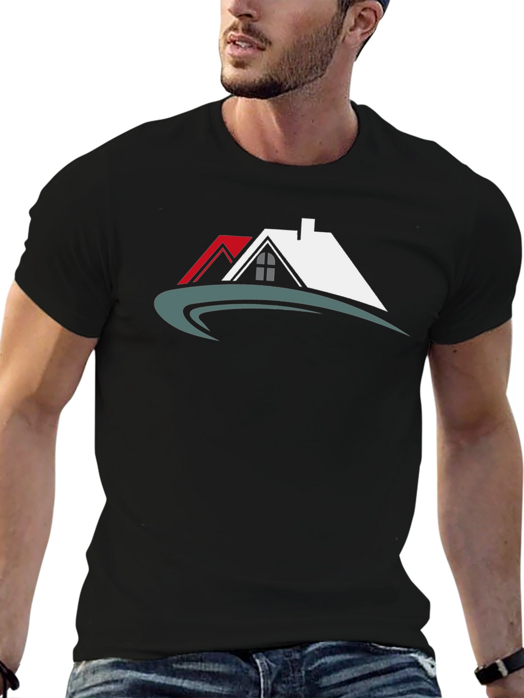 Black T-Shirt with House Graphic