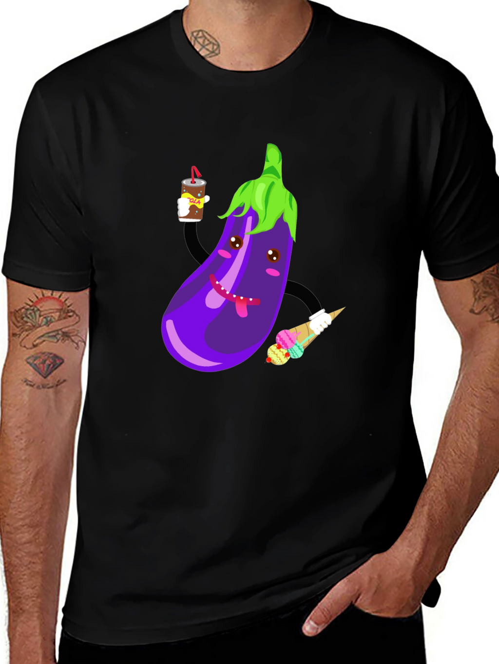 Eggplant Cartoon Graphic T-Shirt