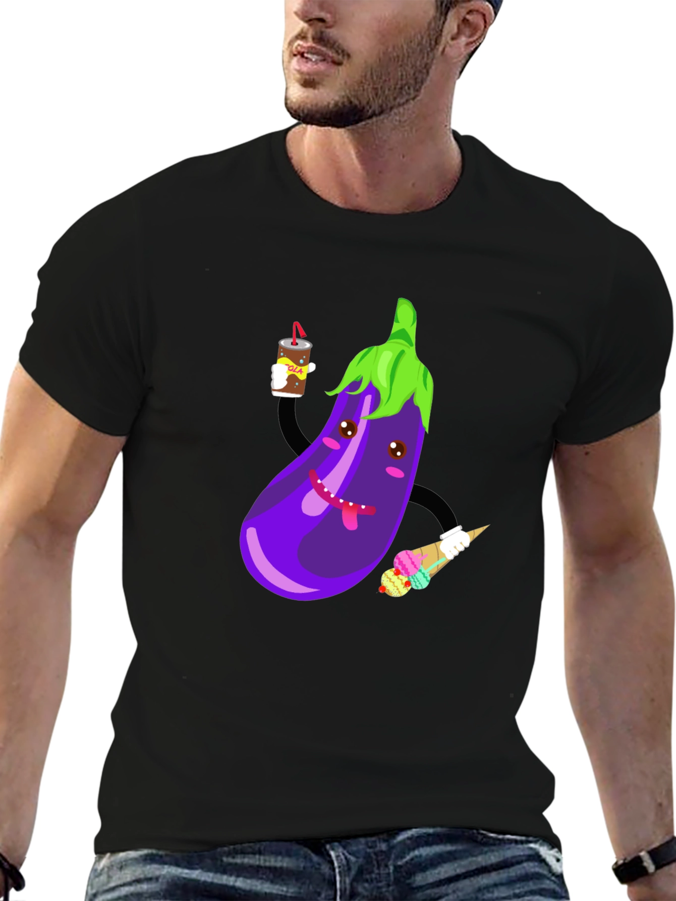 Eggplant Cartoon Graphic T-Shirt