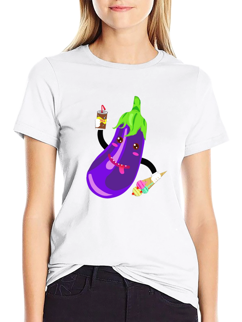 Eggplant Cartoon Graphic T-Shirt