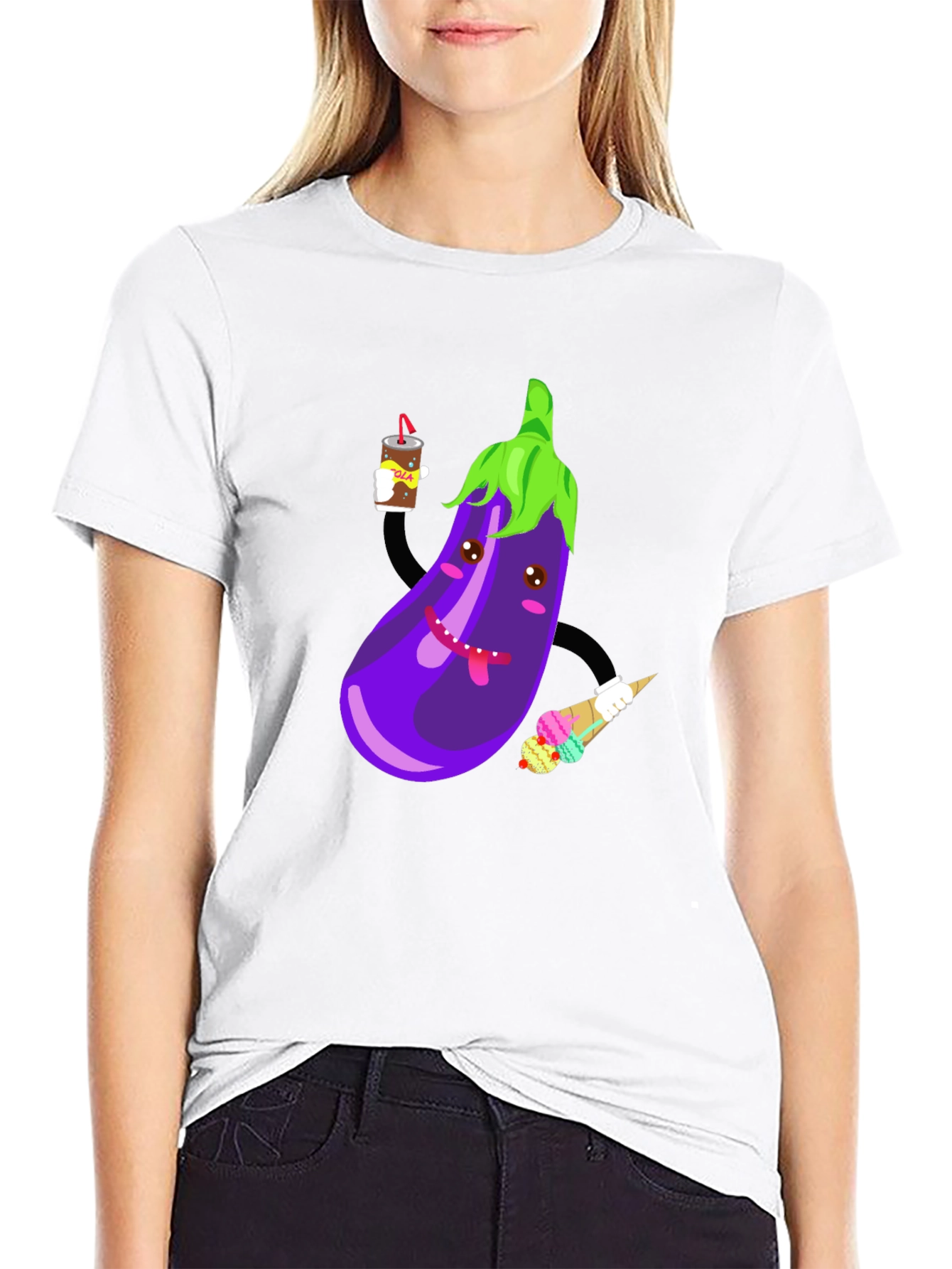 Eggplant Cartoon Graphic T-Shirt