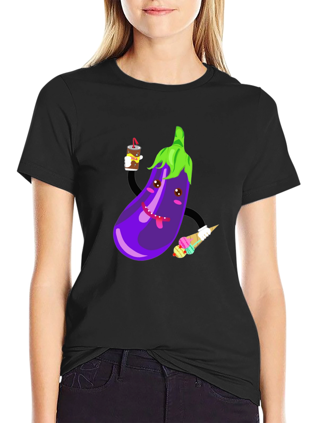 Eggplant Cartoon Graphic T-Shirt