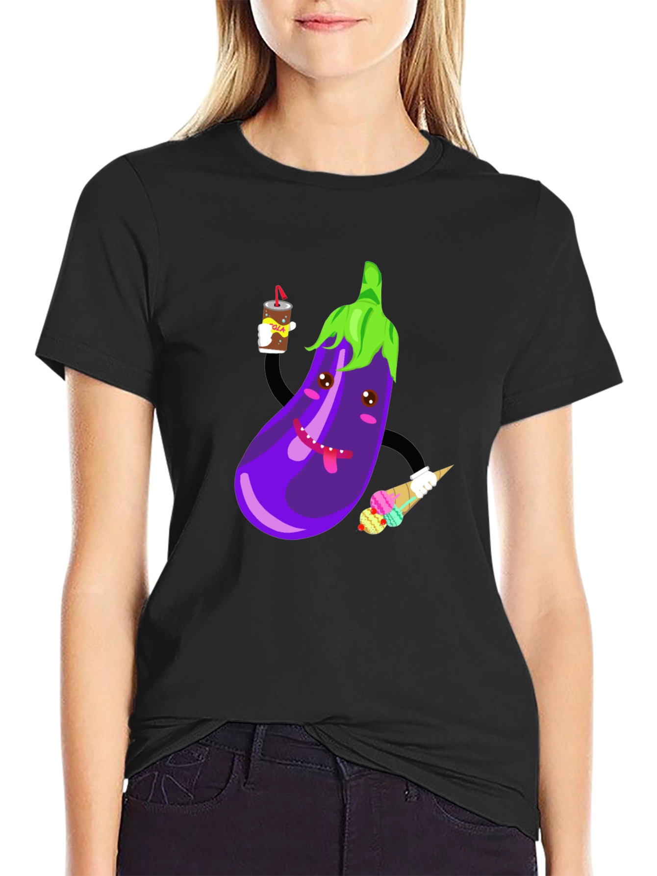 Eggplant Cartoon Graphic T-Shirt