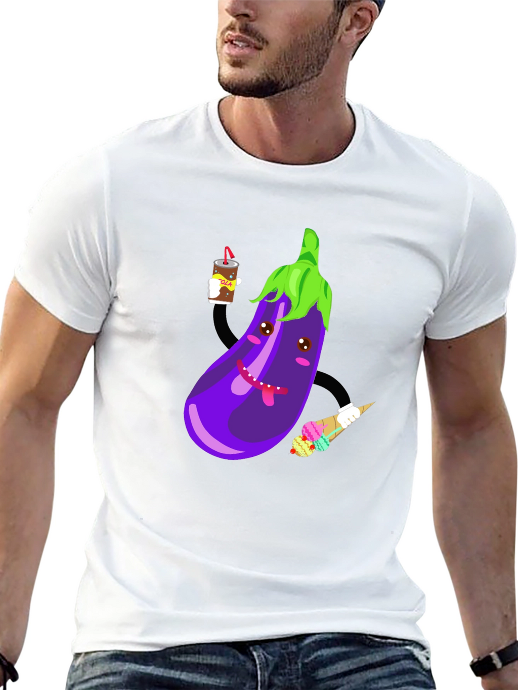 Eggplant Cartoon Graphic T-Shirt