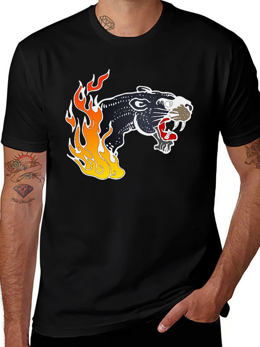 Black Panther Flames Graphic T-Shirt