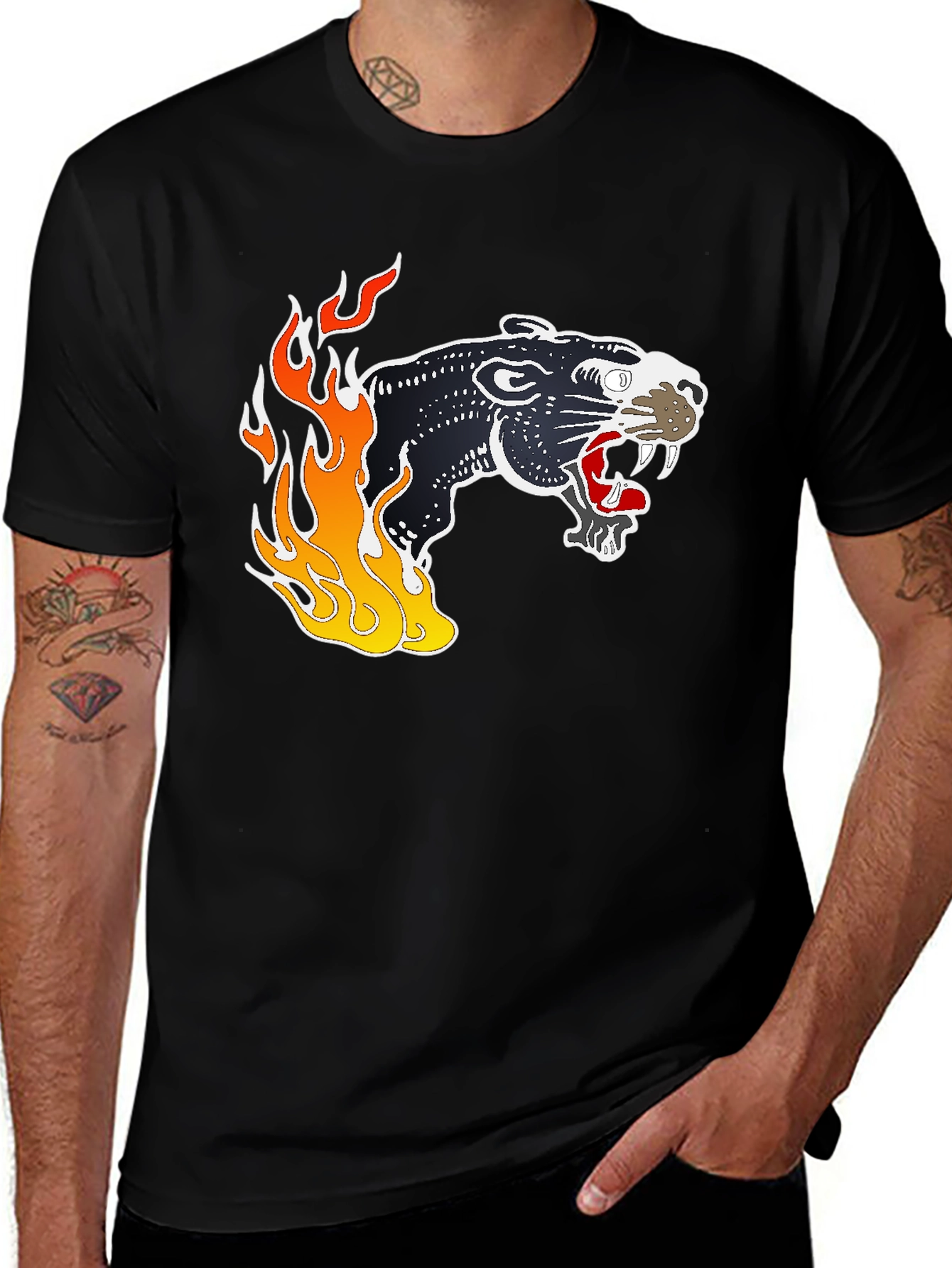 Black Panther Flames Graphic T-Shirt
