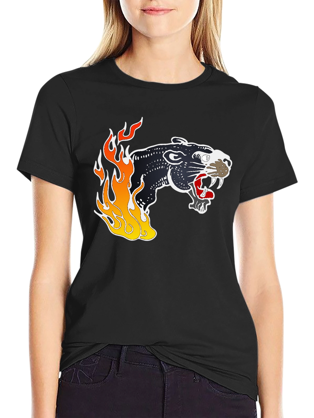 Black Panther Flames Graphic T-Shirt