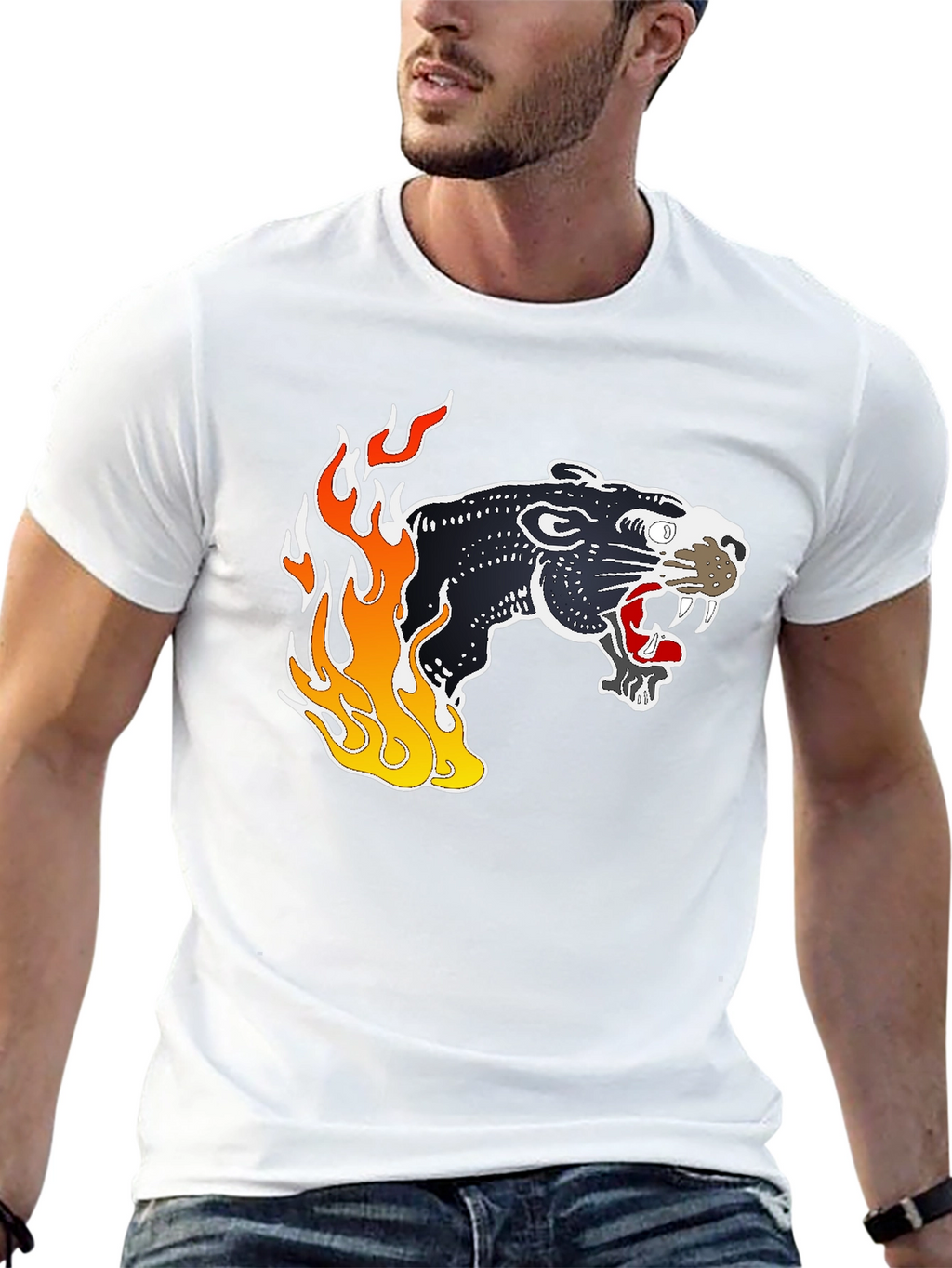 Black Panther Flames Graphic T-Shirt