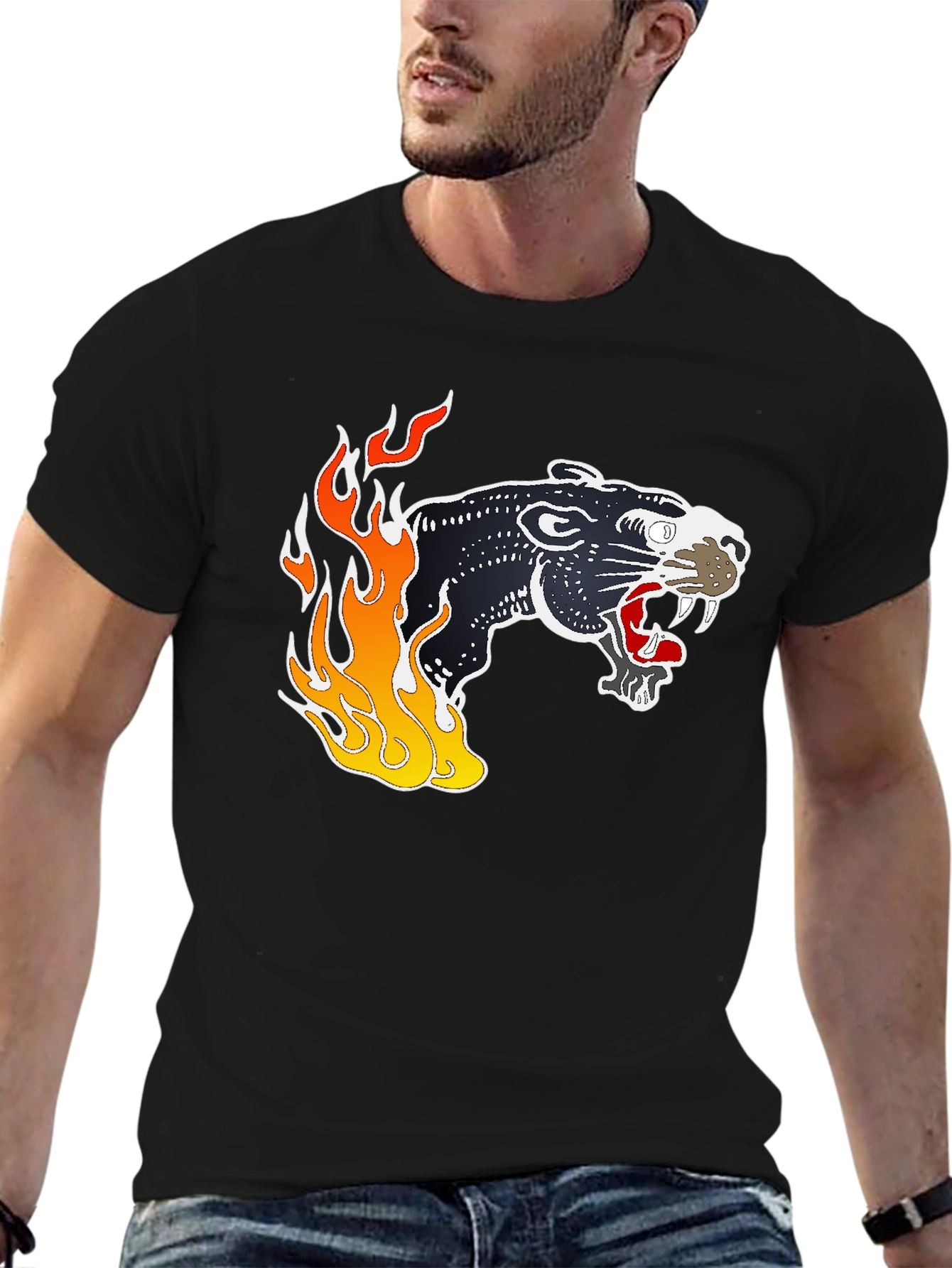 Black Panther Flames Graphic T-Shirt
