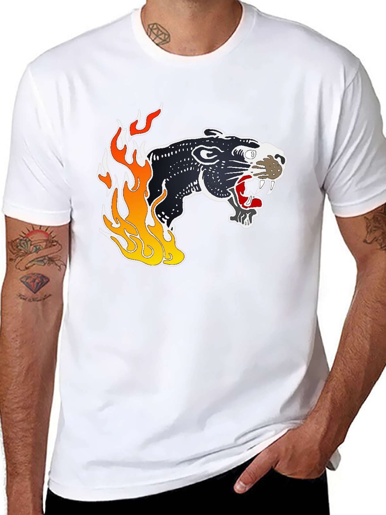 Black Panther Flames Graphic T-Shirt