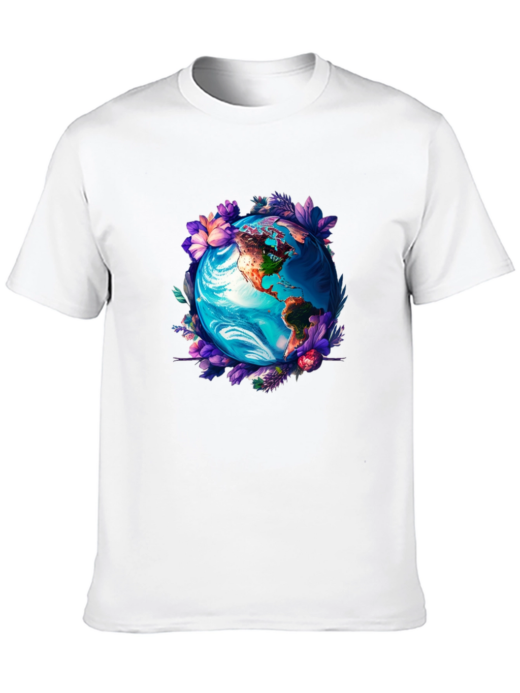 Earth Globe Floral Graphic Tee - Black T-Shirt