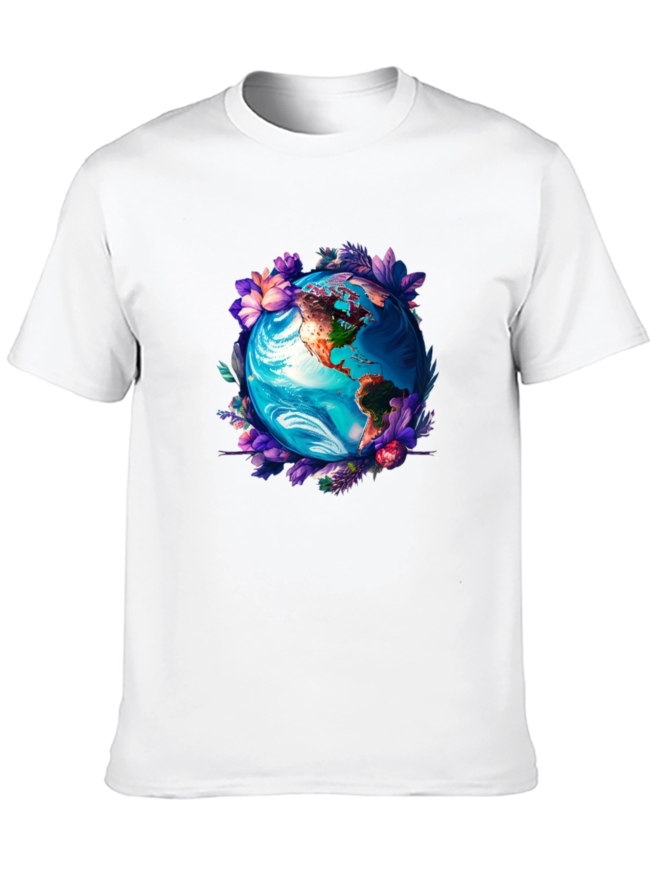 Earth Globe Floral Graphic Tee - Black T-Shirt