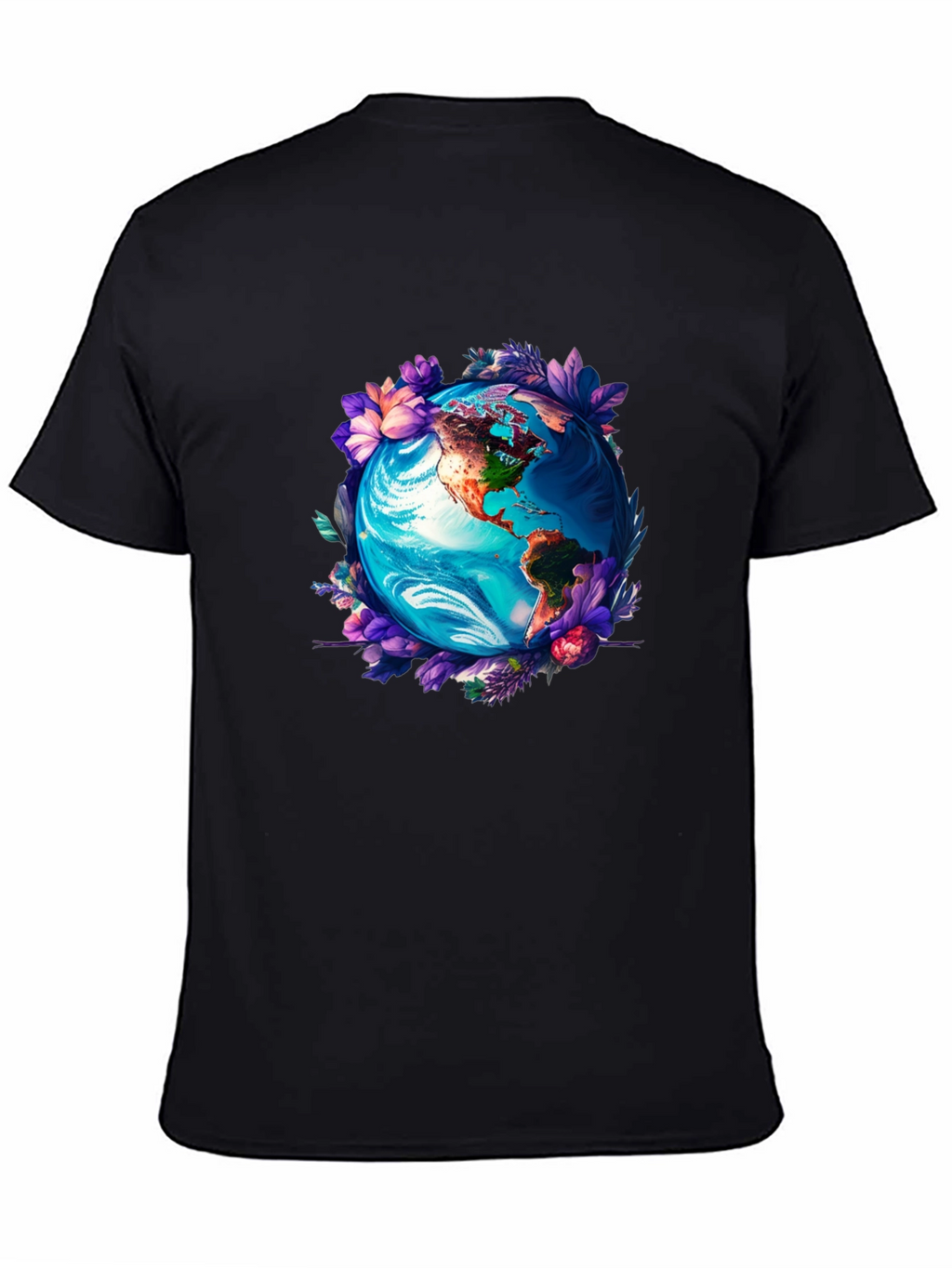 Earth Globe Floral Graphic Tee - Black T-Shirt