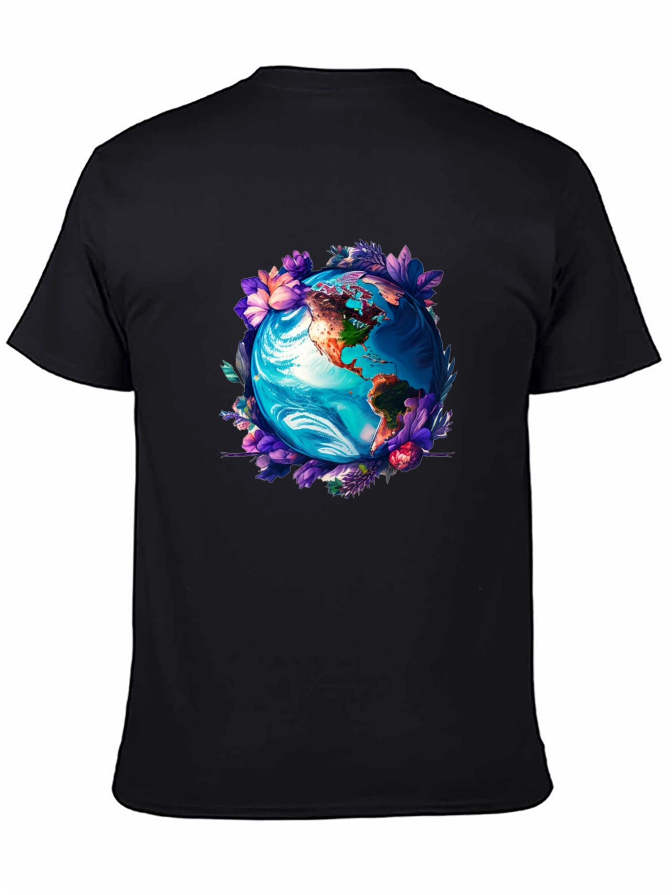 Earth Globe Floral Graphic Tee - Black T-Shirt