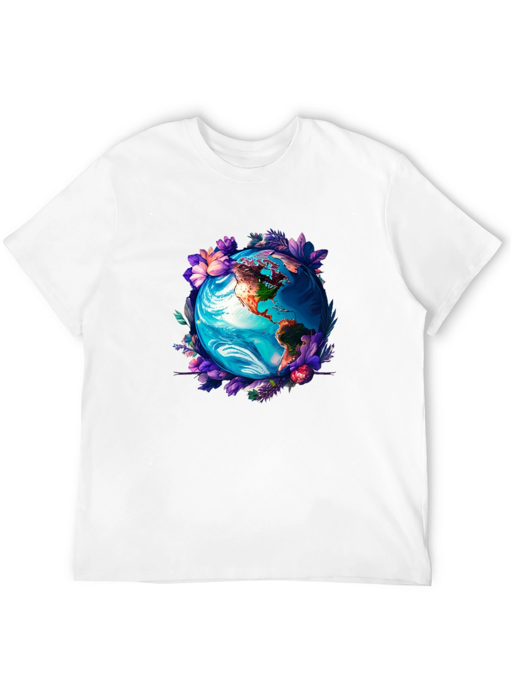 Earth Globe Floral Graphic Tee - Black T-Shirt