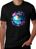 Earth Globe Floral Graphic Tee - Black T-Shirt