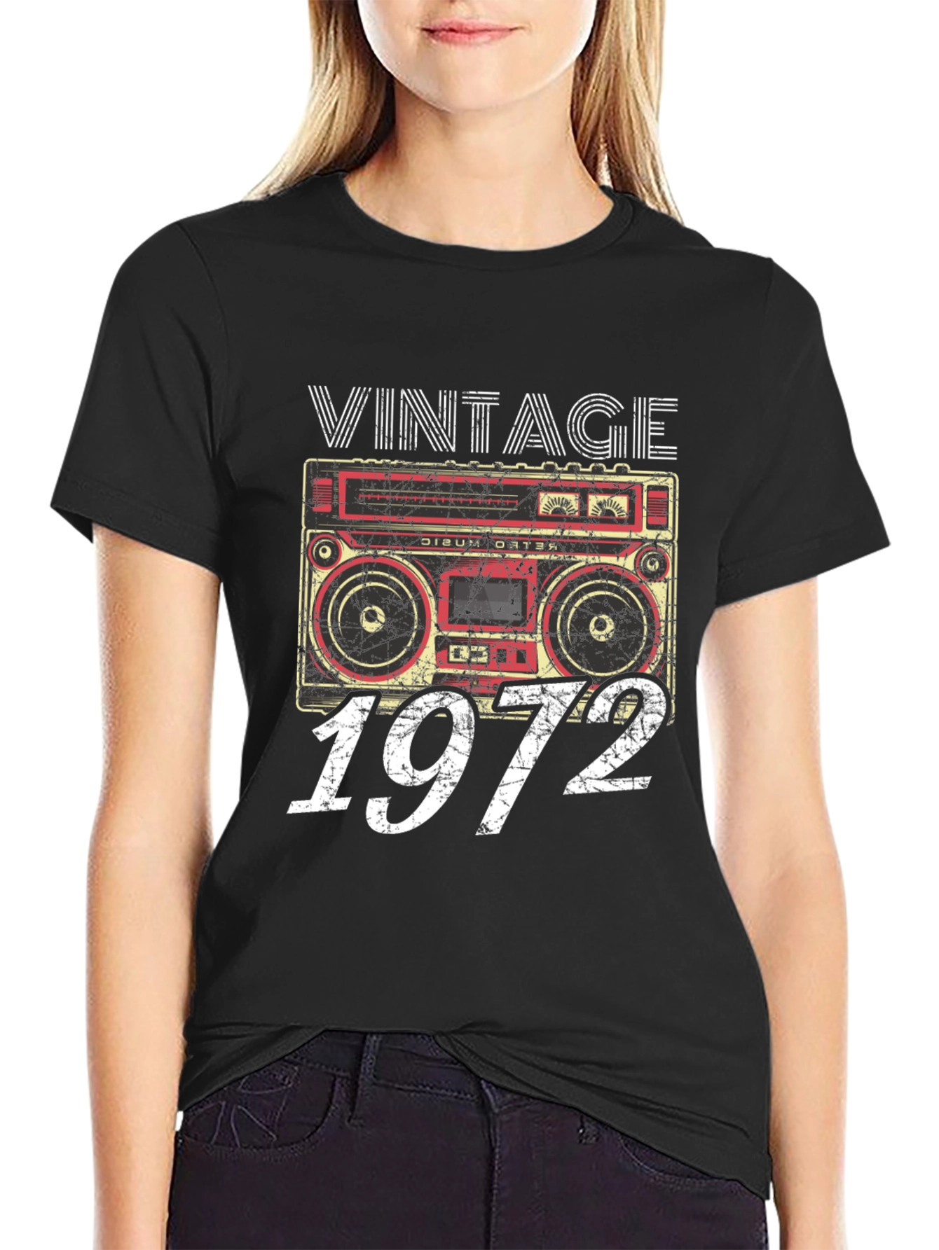 Vintage 1972 Cassette Player Black T-Shirt