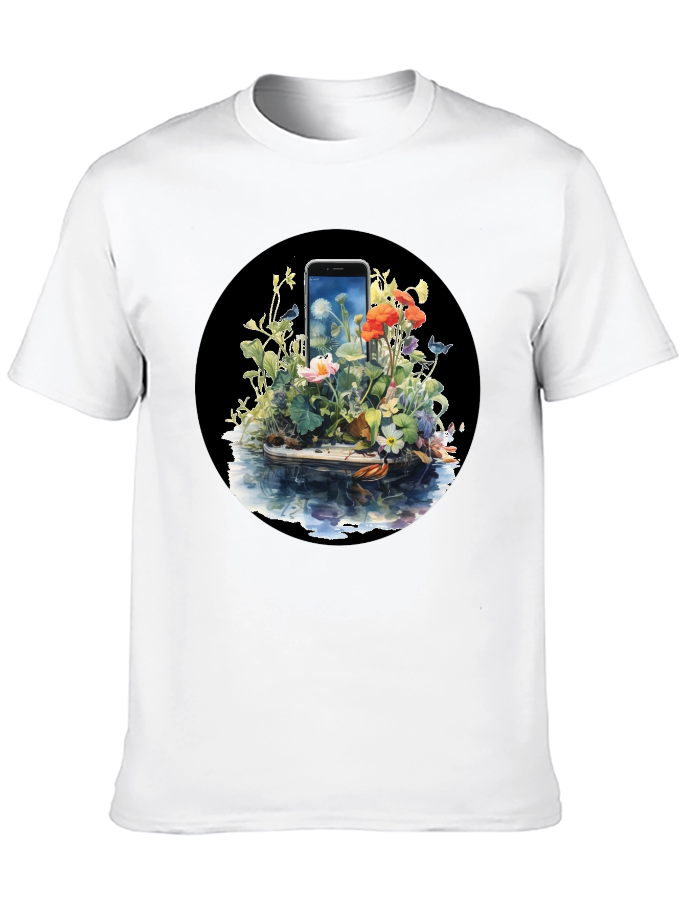 Floral Phone Art Black T-Shirt