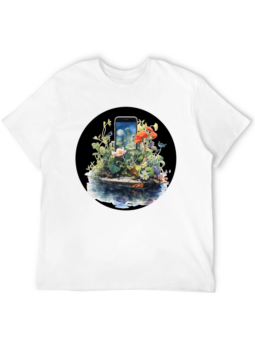 Floral Phone Art Black T-Shirt