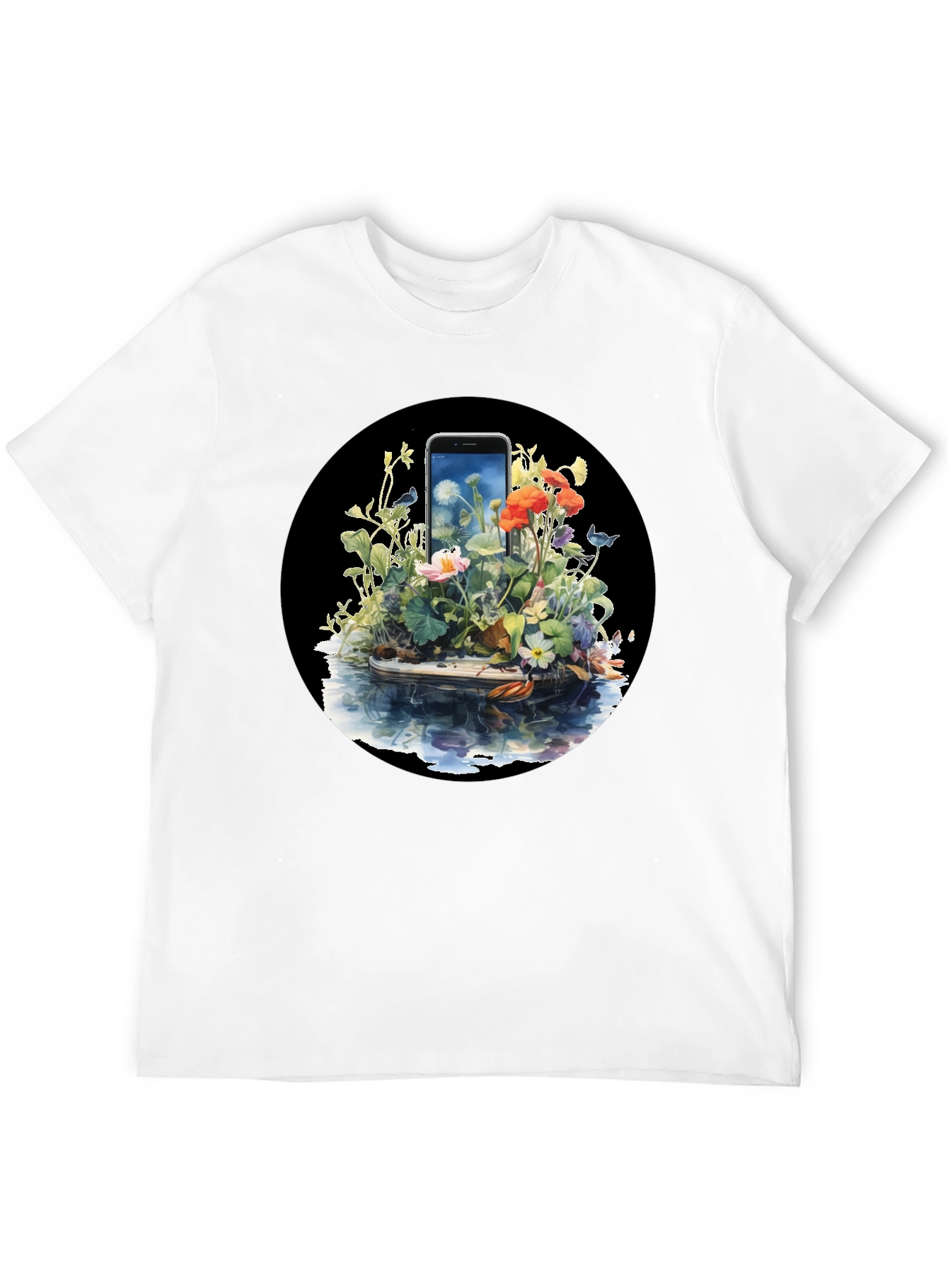 Floral Phone Art Black T-Shirt